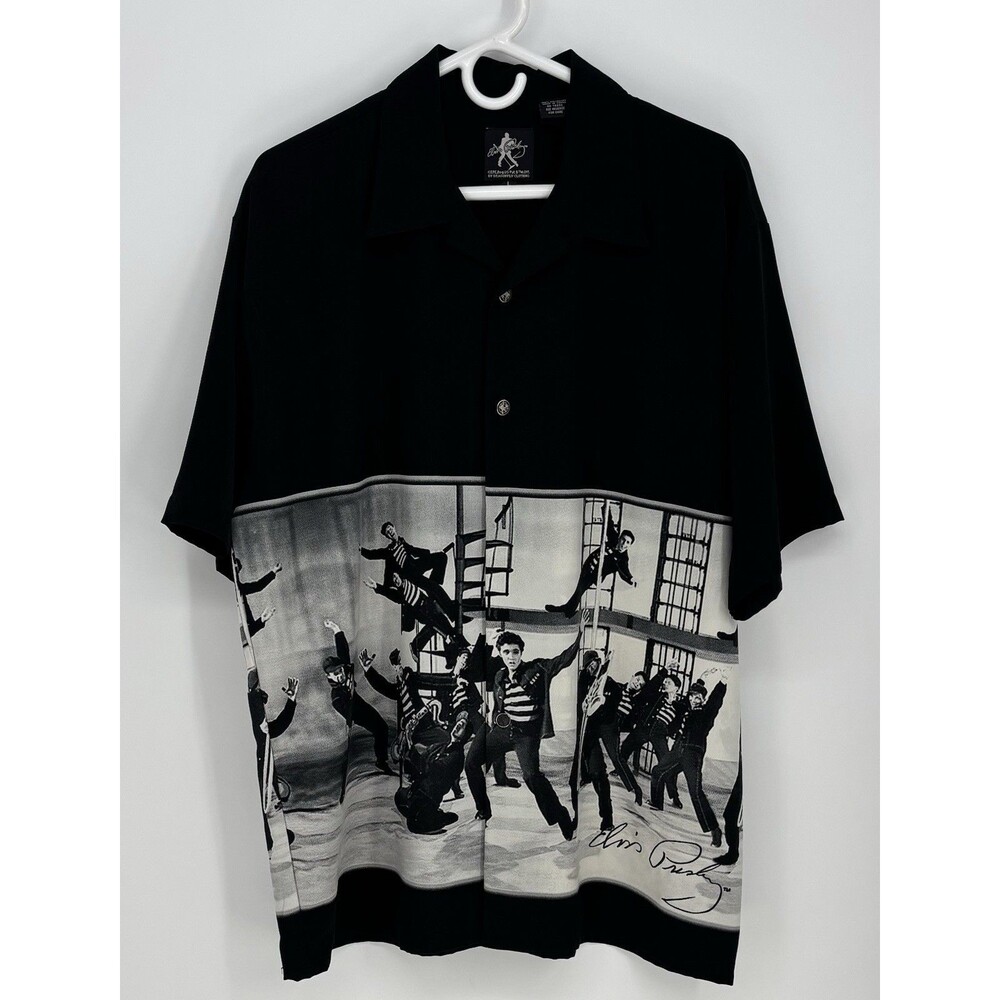 Elvis Presley Jailhouse Rock Dragonfly Shirt L Black Button Up NWOT Vintage Y2K